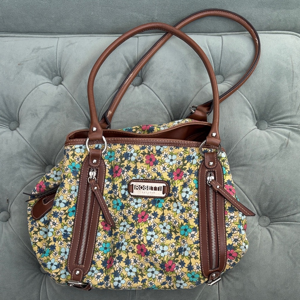 Rosetti Floral Shoulder Bag with Brown Trim